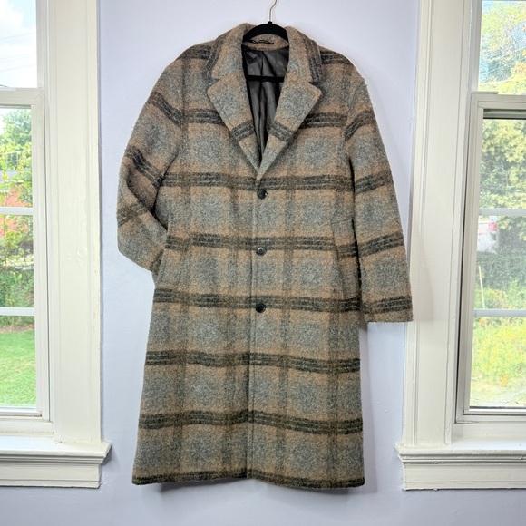 H&M men’s wool blend plaid coat gray tan black size Small - Picture 4 of 10